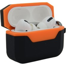 CoverZone Air Pods Pro ile Uyumlu Silikon Kılıf Double Color Chateau Toz Kirden Koruyan Kılıf Siyah - Turuncu