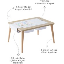 Obi Atölye Ahşap Oyun Aktivite Masası 2 Tabureli Suya Karşı Dayanıklı Çocuk Masası - Uçan Ayıcık