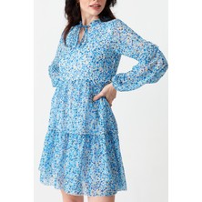 Select Moda Kadın Fırfırlı Desenli Şifon Elbise