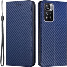 4U Sky Manyetik Otomatik Emilmiş Karbon Fiber Doku Damla Geçirmez Pu Deri Deri Cüzdan Stand Telefon Kapak Kılıfı Xiaomi Redmi Note 11 Pro 5g (Çin) (Mediatek)/not 11 Pro+ 5g-Mavi (Yurt Dışından)