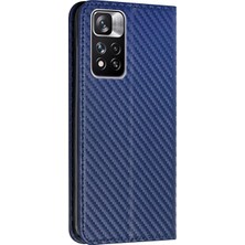 4U Sky Manyetik Otomatik Emilmiş Karbon Fiber Doku Damla Geçirmez Pu Deri Deri Cüzdan Stand Telefon Kapak Kılıfı Xiaomi Redmi Note 11 Pro 5g (Çin) (Mediatek)/not 11 Pro+ 5g-Mavi (Yurt Dışından)