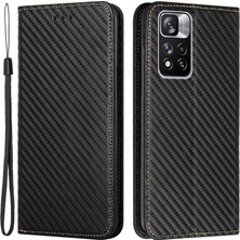 4U Sky Manyetik Otomatik Emici Karbon Fiber Doku Damla Geçirmez Pu Deri Cüzdan Standı Xiaomi Redmi Için Telefon Kapak Kılıfı Note 11 Pro 5g (Çin) (Mediatek)/not 11 Pro+ 5g-Black (Yurt Dışından)