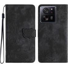 4U Sky Xiaomi 13T/13T Pro/redmi K60 Ultra Case Pu Deri Kelebek Basılı Telefon Kapak Black (Yurt Dışından)