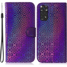 4U Sky Xiaomi Redmi Için Note 12 Pro 4g/11 Pro 4g (Mediatek)/note 11 Pro 5g (Qualcomm) Göz Kamaştırıcı Çiçek Desen Cüzdanı Pu Deri Deri Stand Folio Flip Cover Strap-Spurple ile Manyetik Kabuk (Yurt Dışından)