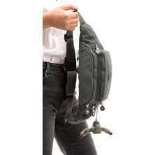 Sanmorris Unisex Klinkır Kumaş Suya Dayanıklı Ayarlanabilir Koyu Gri Renkli Bel ve Omuz Çantası