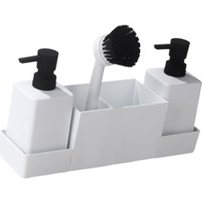 Yaci Shop Siyah Stil Lavabo Tezgah Sıvı El Sabunu Dispenseri Depolama Tepsisi ile Süngerler Scrubbers Sigara Slk Caddy Organizatör Pompa Şişesi (Yurt Dışından)