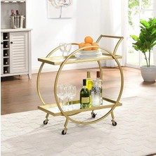 Tino Furniture Varşova Gold Metal Servis Arabası 6 Mm Ayna Raflı