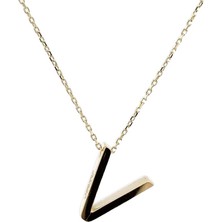 Altınöz Mücevherat Üç Boyutlu Kabartma V Harfi Yeşil Altın Kolye