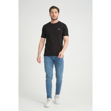 OneZero Erkek Siyah Bisiklet Yaka T-Shirt Rahat Kalıp Regular %100 Pamuk