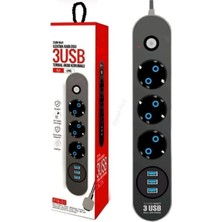 Smith FTR-01 3x USB Çıkışlı 3'lü 2 M Metre Çocuk Akım Korumalı Priz Uzatma Kablosu