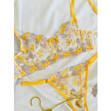 Arinda Violet Sarı Lila Brode Balenli Iç Çamaşırı Takımı