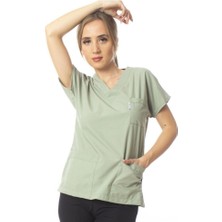 Simirna Üniforma Cerrahi Doktor Hemşire Scrubs Küf Yeşili Forma Tek Üst