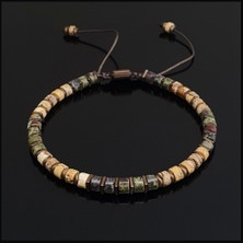 Seven Art Jewelry Doğal Taş Bileklik, Jasper ve Kan Taşı Makrome Bileklik, Ayarlanabilir, Erkek Bileklik, Kadın Bileklik