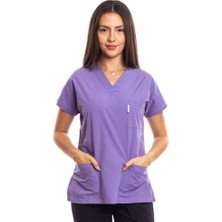 Cerrahi Doktor Hemşire Scrubs Forması Lila Üst