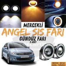 Citroen C Elysee 2012-2023 Uyumlu Üniversal Mercekli Angel Sis Farı Metal Su Geçirmez 76 mm Turuncu Halkalı Gündüz Farı Angel Eyes 2 Adet