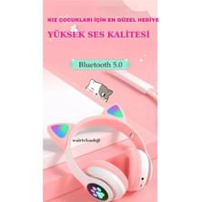 Wair Teknoloji Kedi Kulaklık LED Işıklı Aux Girişli Bluetooth Mikrofonlu Hafıza Kartı Girişli Kulaklık