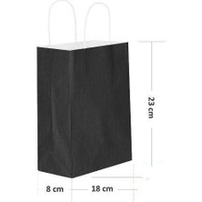 Parti Dükkanım Büküm Saplı Siyah Kağıt Çanta (18 x 23 Cm)