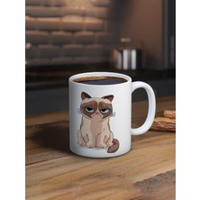 Baskılı Kupa Bardak Seramik Mug - Somurtgan Kedi