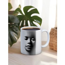 Truego Baskılı Kupa Bardak Seramik Mug - Siyah Beyaz Çizgi Portre