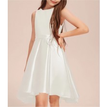 Nsm Kız Çocuk Ekru Zarif Kısa Asimetrik Elbise Doğum Günü Balo Mezuniyet Elbise