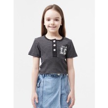 Zekids Kız Çocuk Lc Aplikeli Çizgili Crop T-Shirt