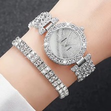 Tunnex Lüks Taşlı Kuvars Saati Parlak Moda Analog Bilek Saati ve Bilezik