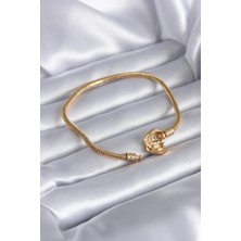 Ely Shop Gold Renk Zirkon Taşlı Kalp Model Pirinç Charm Kadın Bileklik