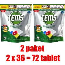 Tems 2X36=72 Tablet 4 Etkili Bulaşık Makinesi Kapsül Deterjanı Tablet Yerli