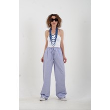 Zelish My Sister Mavi Beyaz Çizgili Poplin Pantolon