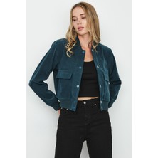 Select Moda Kadın Cepli Çıtçıt Kapamalı Süet Bomber Ceket