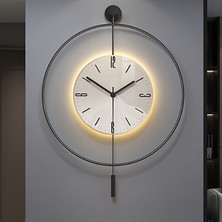 Sevinç Konsept Led'li Kristal Cam Tiktok 40 cm Siyah, Modern Dekoratif Sarkaçlı Metal Duvar Saati