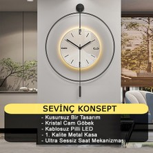 Sevinç Konsept Led'li Kristal Cam Tiktok 40 cm Siyah, Modern Dekoratif Sarkaçlı Metal Duvar Saati