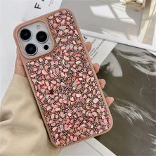 Zebana Apple iPhone 15 Pro Uyumlu Kılıf Pırlanta Silikon Kılıf Rose Gold