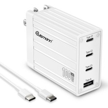 Wismann 100W Usb-C Güç Adaptörü 4 Port Gan (Akım Korumalı) Type-C Hızlı iPhone & Android & iPad & Macbook Şarj Cihazı (Type-C Kablo Dahildir)
