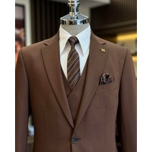 Terzi Adem Altun Klasik Kesim Regular Fit Ceket Yelek Pantalon Takım Elbise Kahverengi T12253