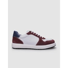 Cabani %100 Hakiki Deri Beyaz - Bordo Bağcıklı Erkek Sneaker