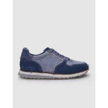 Cabani %100 Hakiki Deri Mavi Süet Bağcıklı Erkek Sneaker