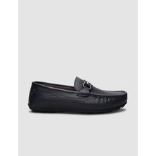 Cabani %100 Hakiki Deri Lacivert Örgü Desenli Erkek Loafer