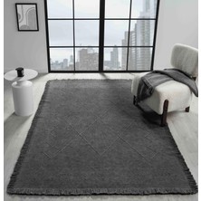 Carpetrium Home Antique Mnc Antrasit Grey - Dört Tarafı Saçaklı Pamuklu Yıkanabilir Kilim