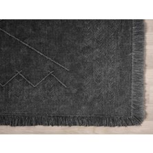 Carpetrium Home Antique Mnc Antrasit Grey - Dört Tarafı Saçaklı Pamuklu Yıkanabilir Kilim