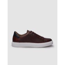 Cabani %100 Hakiki Deri Kahverengi Bağcıklı Desenli Erkek Sneaker