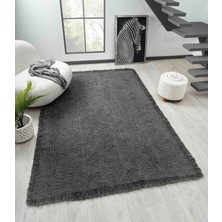 Carpetrium Home Antique Trk Antrasit Grey - Dört Tarafı Saçaklı Pamuklu Yıkanabilir Kilim