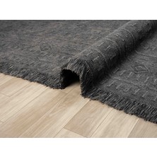 Carpetrium Home Antique Trk Antrasit Grey - Dört Tarafı Saçaklı Pamuklu Yıkanabilir Kilim