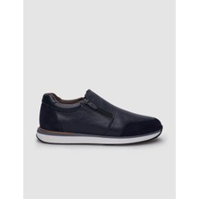 Cabani %100 Hakiki Deri Lacivert Fermuarlı Erkek Sneaker