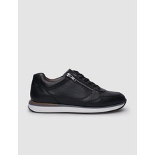 Cabani %100 Hakiki Deri Siyah Bağcıklı ve Fermuarlı Erkek Sneaker