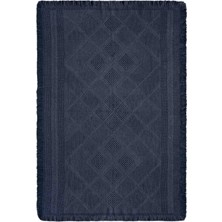 Carpetrium Home Antique Spt Dark Blue - Dört Tarafı Saçaklı Pamuklu Yıkanabilir Kilim