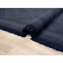 Carpetrium Home Antique Spt Dark Blue - Dört Tarafı Saçaklı Pamuklu Yıkanabilir Kilim