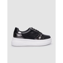 Cabani %100 Hakiki Deri Siyah Bağcıklı Kadın Sneaker