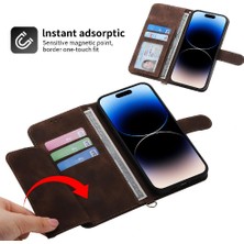 Iphone 13 Pro Için Flip Case Çoklu Kredi Kartı Yuvaları Bileklik Kabartmalı (Yurt Dışından)