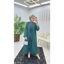 First Premium Dubai Krep Kumaş Iç Elbise ve Dış Kap Ikili Kadın Takım